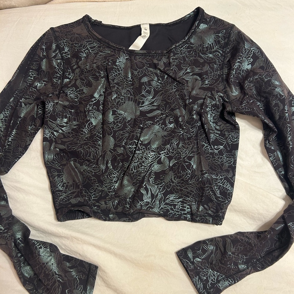 lululemon Floral Black and Green Women's Top